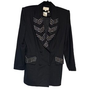 Orlando‎ Rossi Black Beaded Tuxedo Blazer Jacket Women's Size 12 Wool
